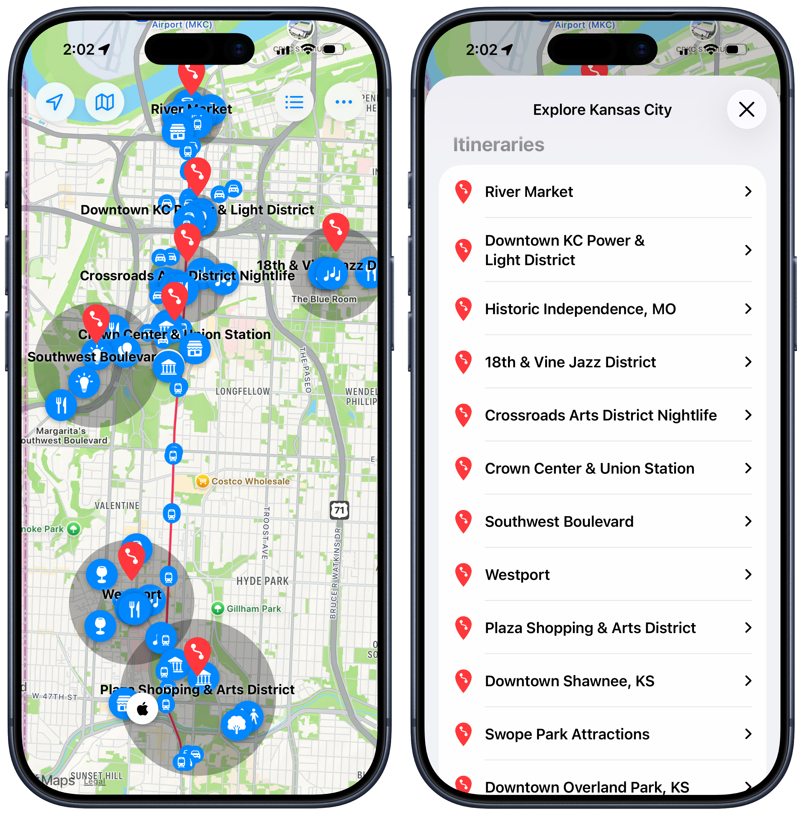 Curated neighborhood itineraries screen