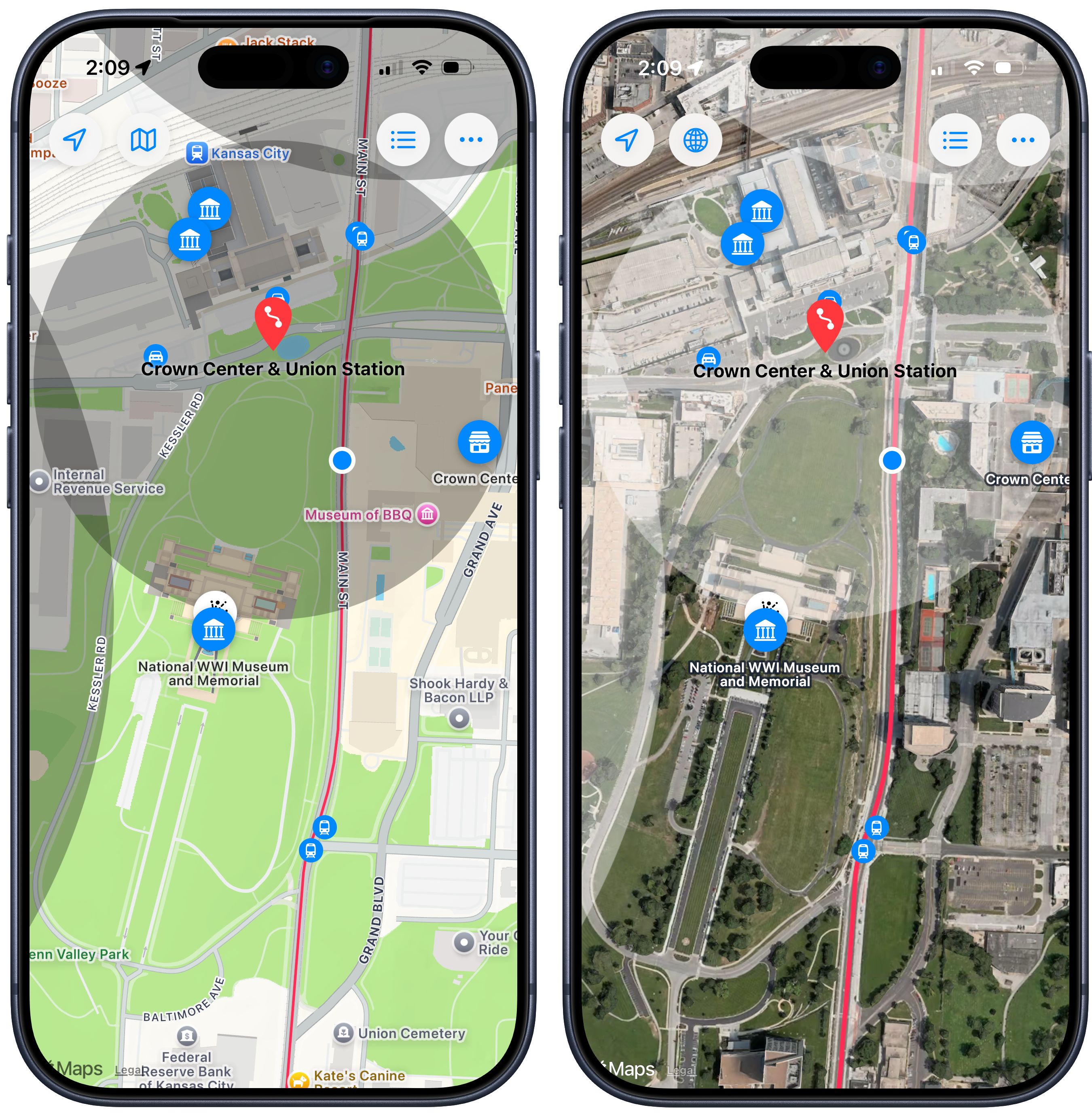 Interactive overhead map screen